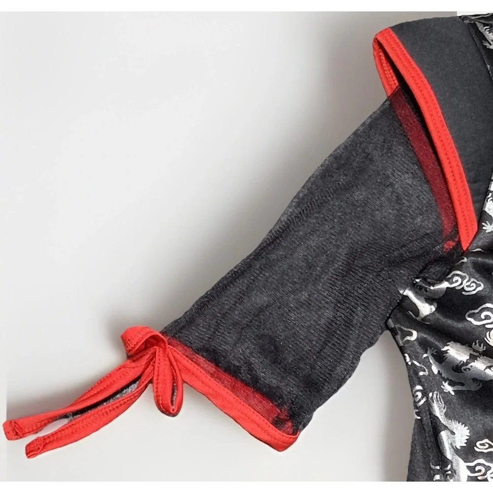 Sugar Sugar by Dreamgirl Ninja Costume Hooded Tunic Dragon Print Black Red Small